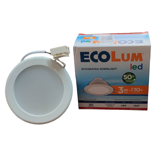 EcoLum LED integrated downlight with packaging on a white background