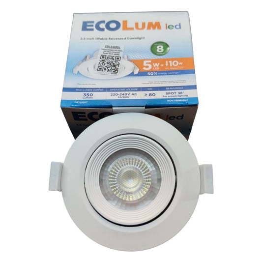 EcoLum LED downlight with packaging on a white background