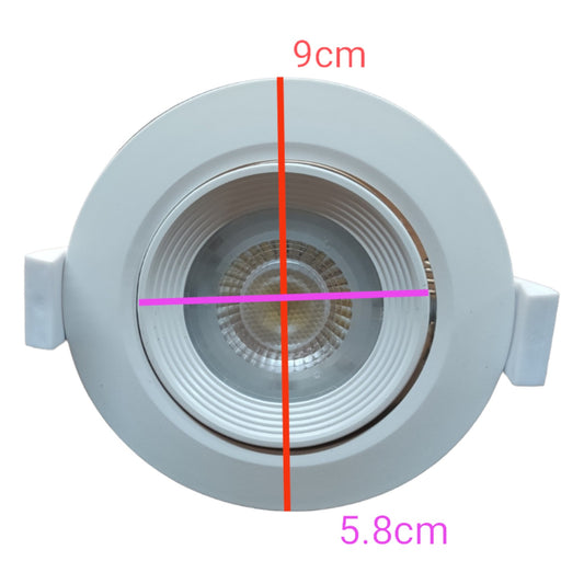 Round light fixture with measurements on a white background