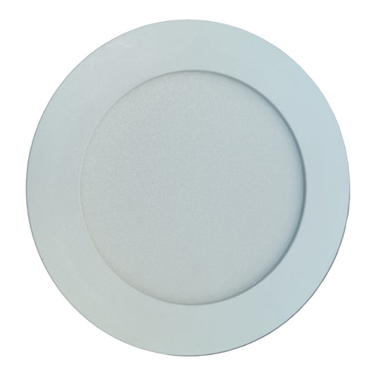 Round white LED panel light on a white background