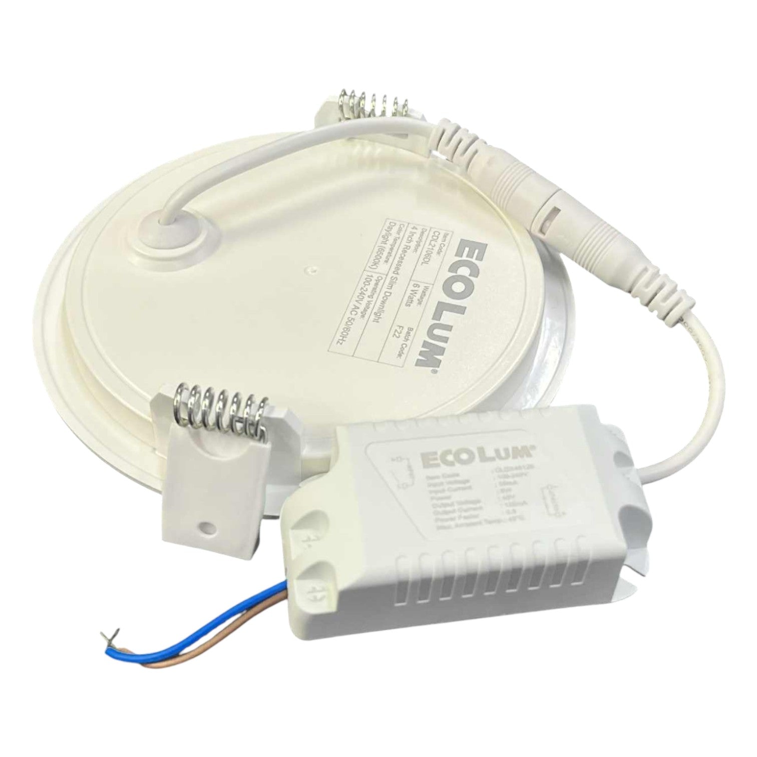 EcoLum lighting system components on a white background