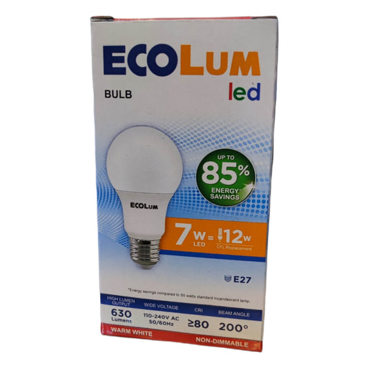 Ecolum LED bulb packaging on a white background
