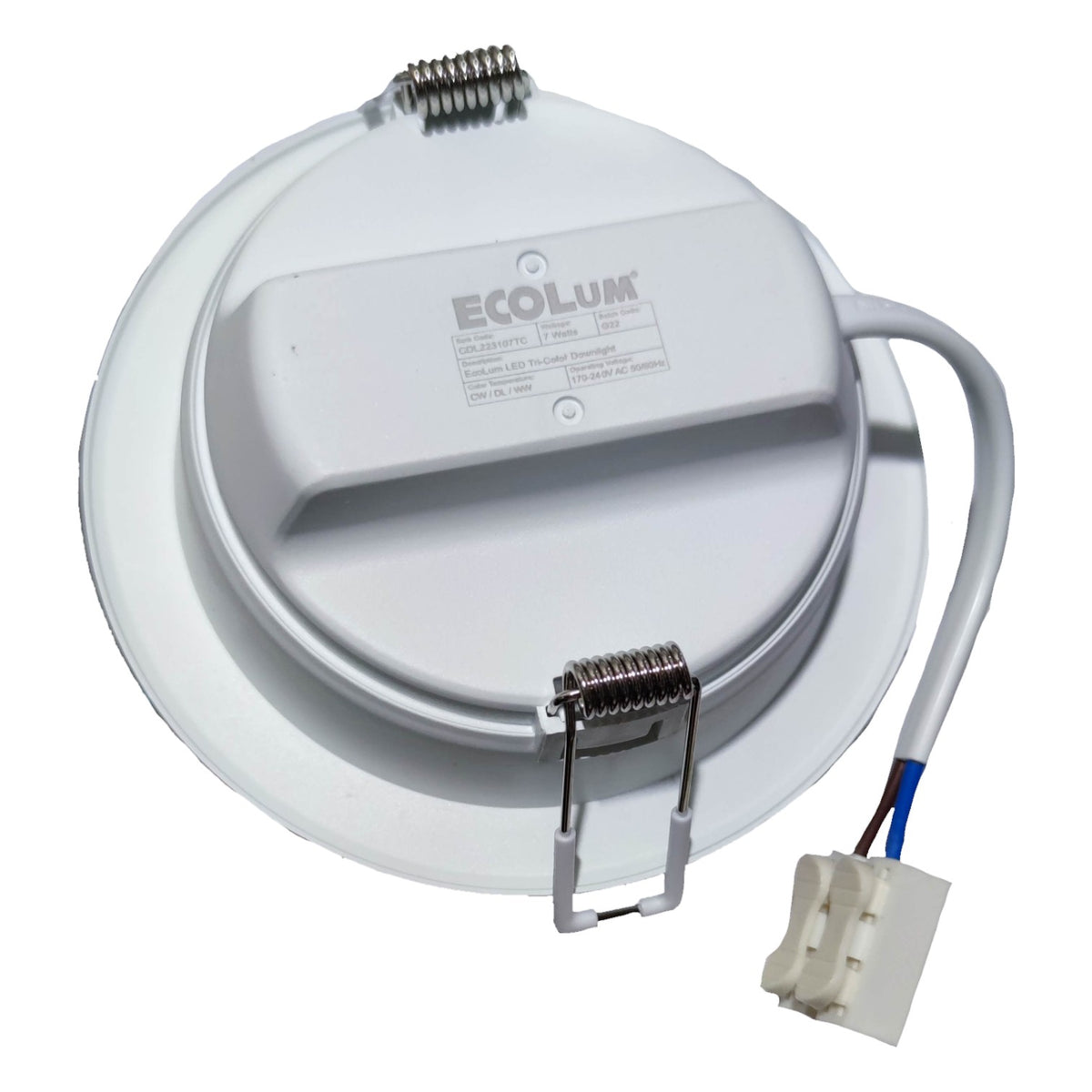 Ecolum 7W Tri Color LED Downlight 220V CDL223107TC Warm White 3000K Daylight 6500K Cool White 4000K Cut Hole Dia 90mm Face Dia 113mm Thickness 45mm