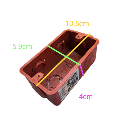 Elephant 2x4 electrical utility box in red, measuring 10.5cm by 5.9cm by 4cm for electrical connections
