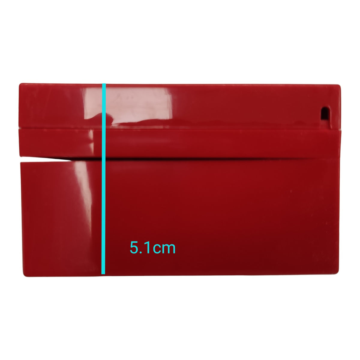 A glossy red rectangular plastic component, likely a drawer or box divider, shown on a white background with a cyan vertical measurement line and the text '5.1cm' indicating its height.