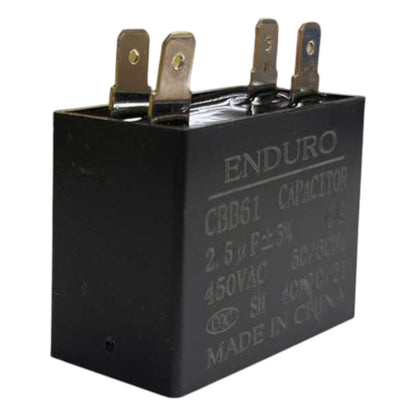 Black capacitor with 'Enduro' branding on a white background