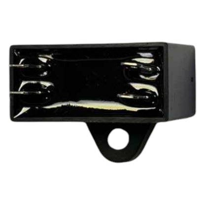 Black metal bracket with circular hole on a white background