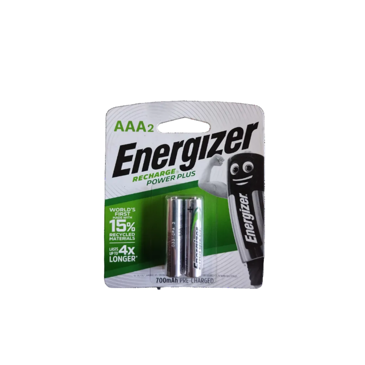 Energizer rechargeable AAA battery pack of 2 with 700mAh capacity, pre-charged and eco-friendly
