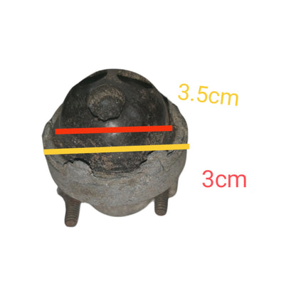 Measurement of a stone object with red and yellow lines and labels on a white background
