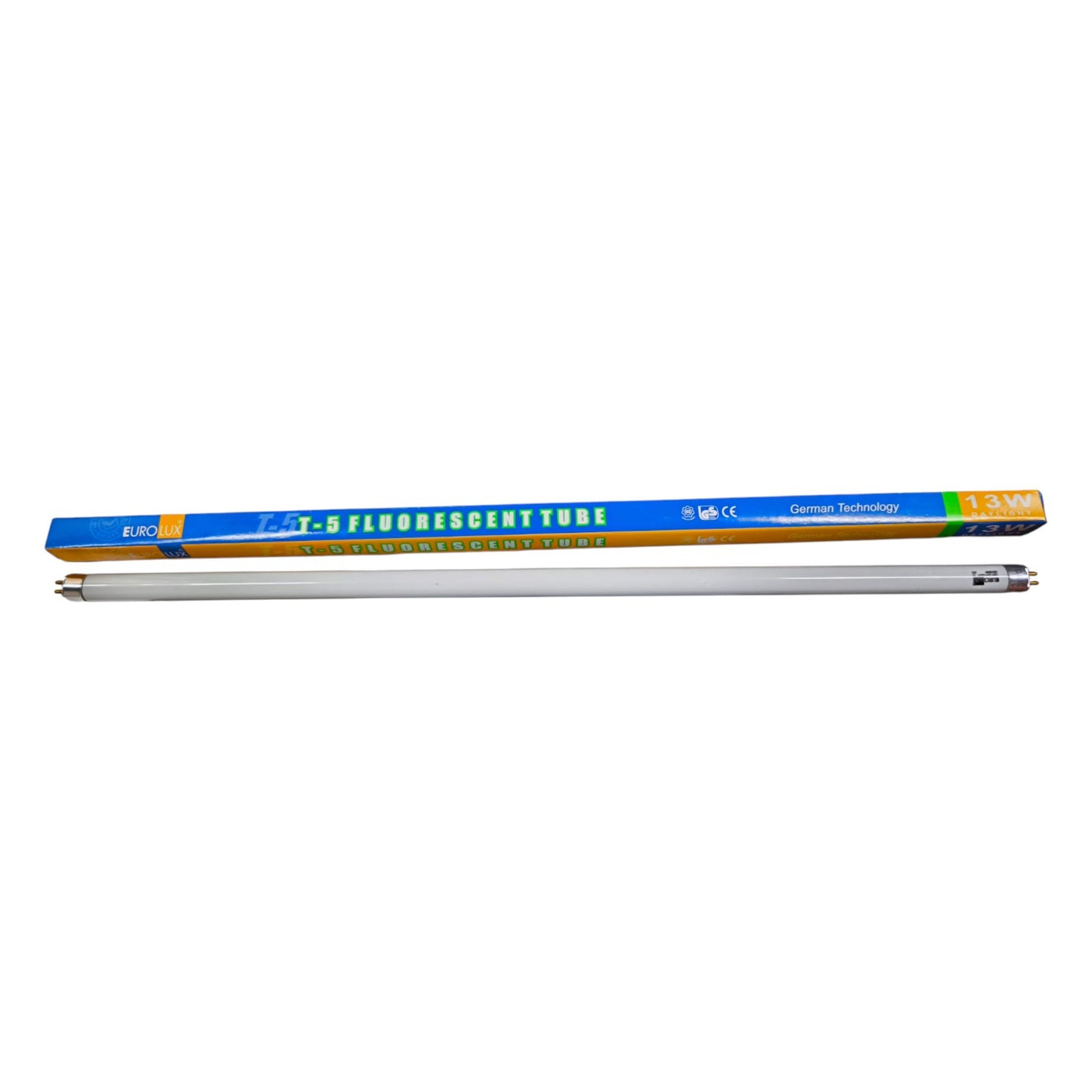 Two fluorescent tubes with packaging on a white background