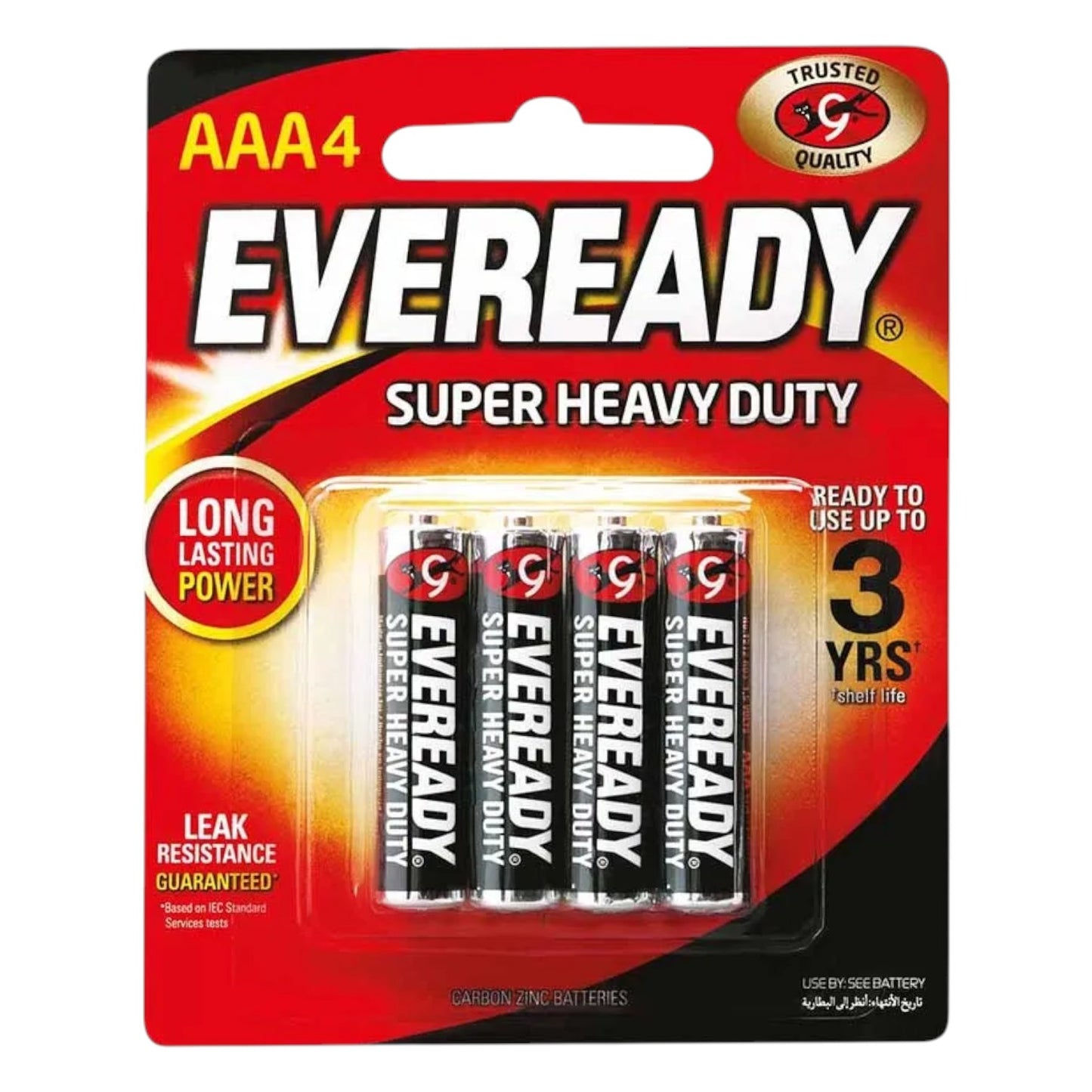 Pack of Eveready Super Heavy Duty AAAA batteries on a white background