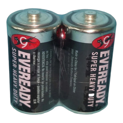 A two-pack of EverReady Super Heavy Duty AA batteries in their plastic clamshell packaging, shown against a plain white background.