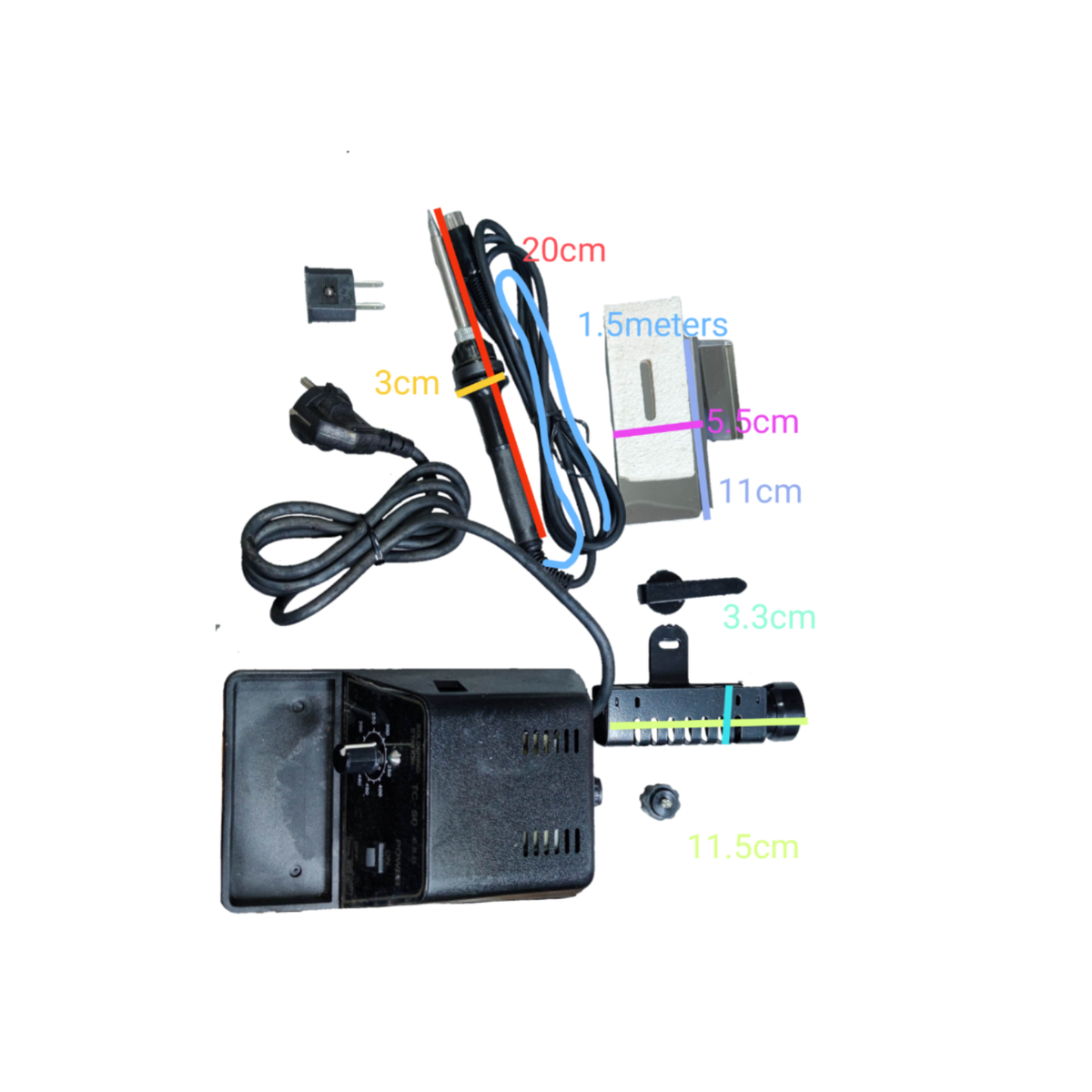 Exso Soldering Station 60W 220V with soldering iron, power cord, and accessories on a black background