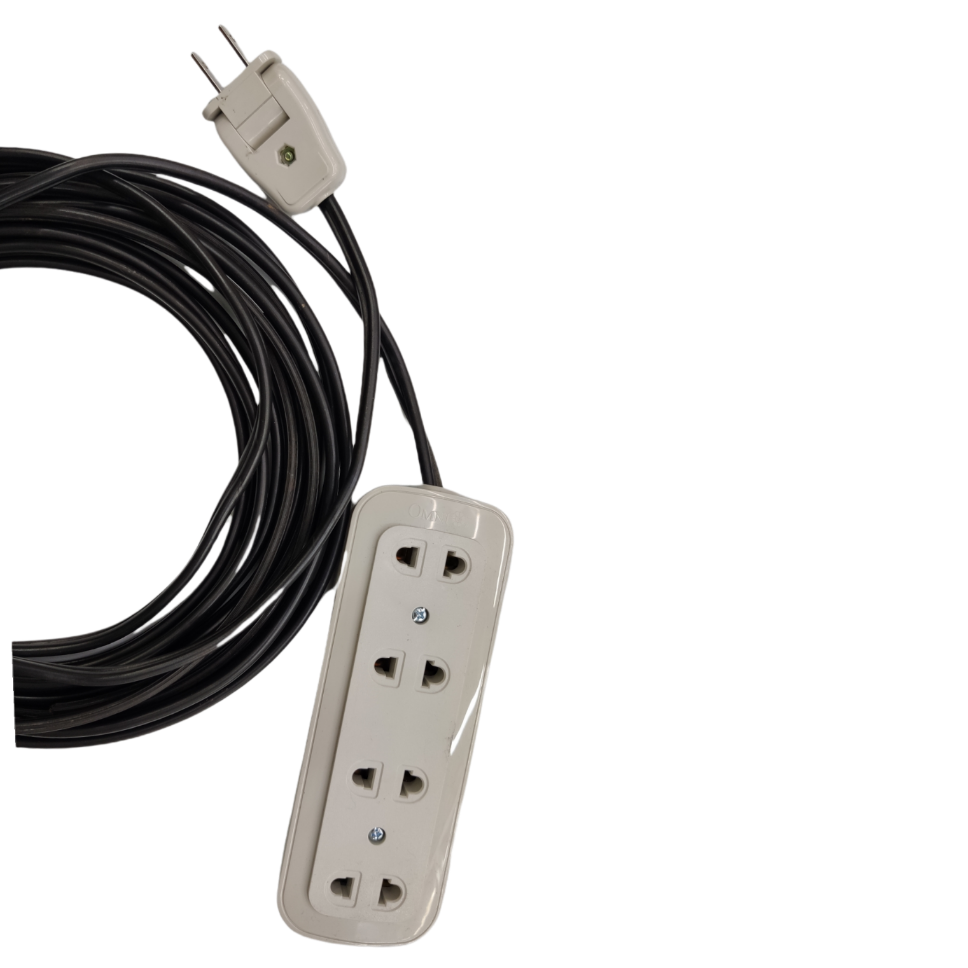 Omni Extension Cord 2200W 10A with multiple outlets and long black cable for power supply