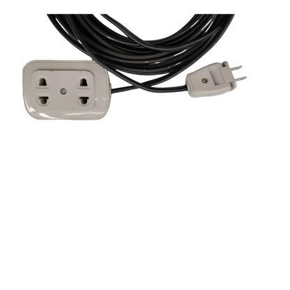 Omni Extension Cord 2200W 10A with dual outlet power strip and long black cable on black background