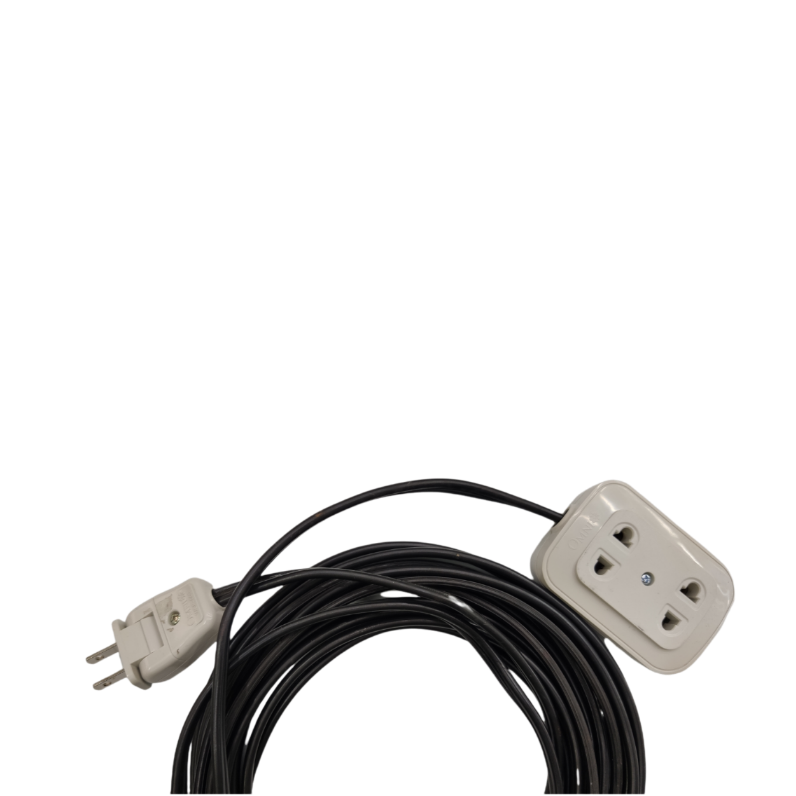 Omni extension cord 2200W 10A with black cable and white dual outlet plug