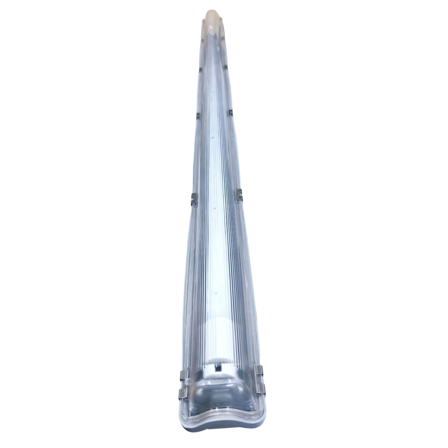 Clear plastic tube with a white cap on a white background