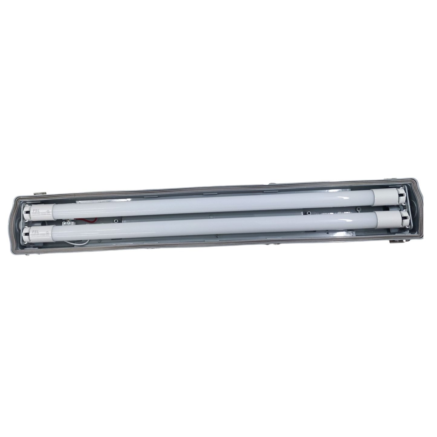 T8 LED tube light fixture on a white background