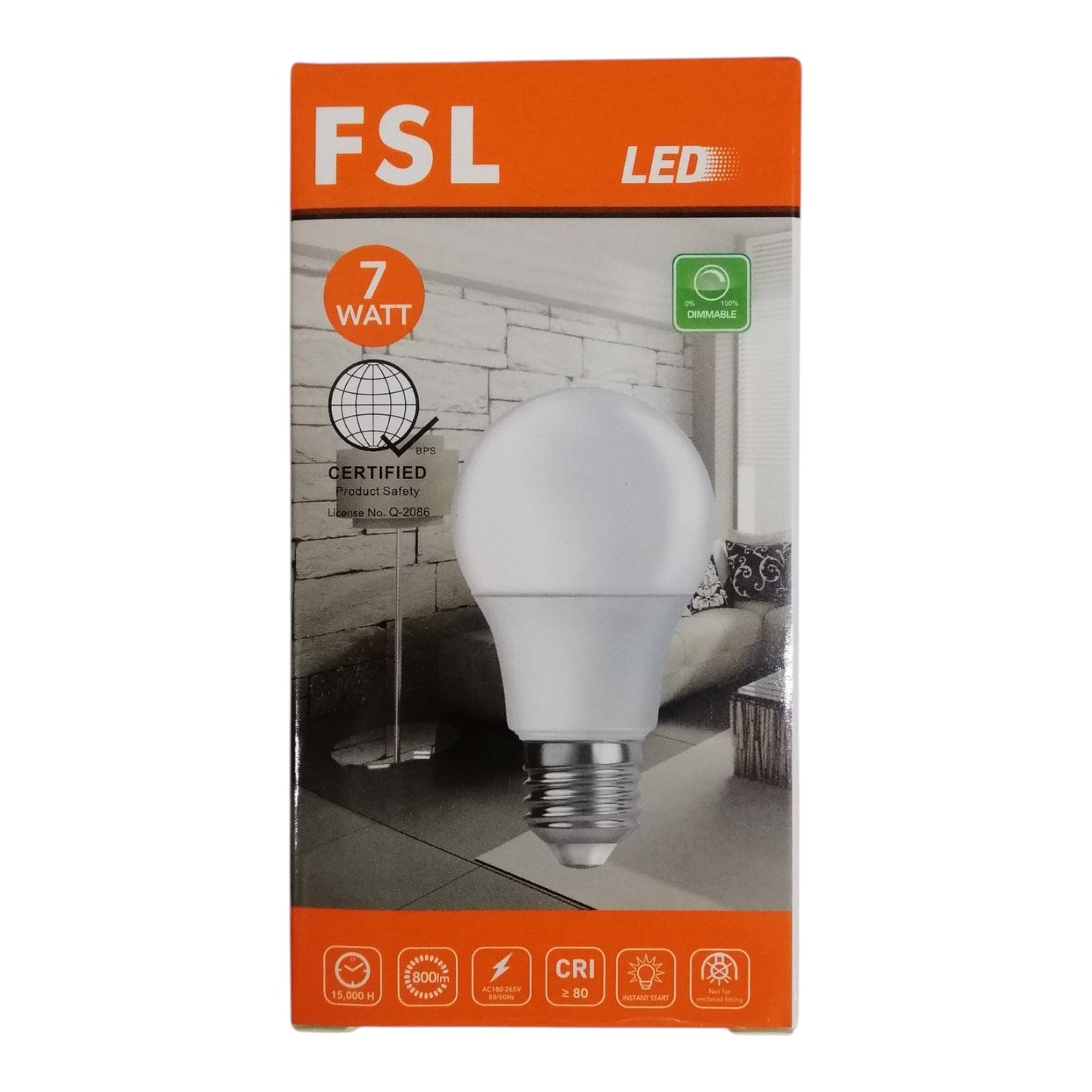 FSL Dimmable LED Bulb 7W 180-265V Warm White Lm500 BA60D-7WW 3000K Electx Electrical Supply