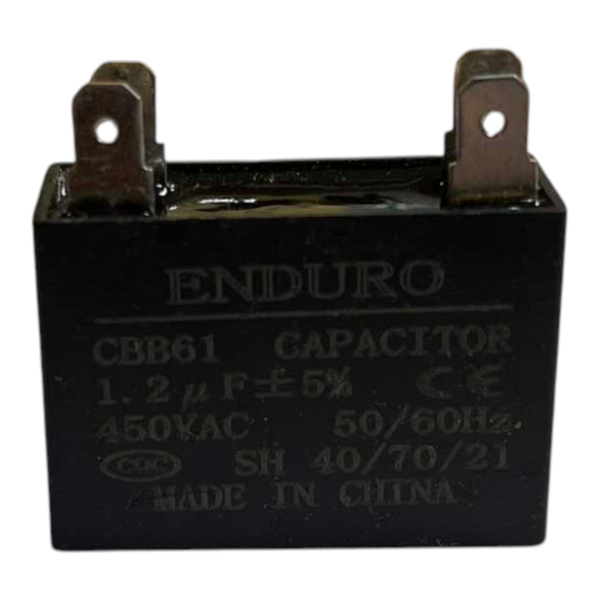 Enduro capacitor with specifications on a white background