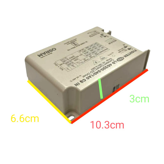 A rectangular industrial electronic module shown on a white background with colored measurement lines and text indicating dimensions: 6.6cm, 10.