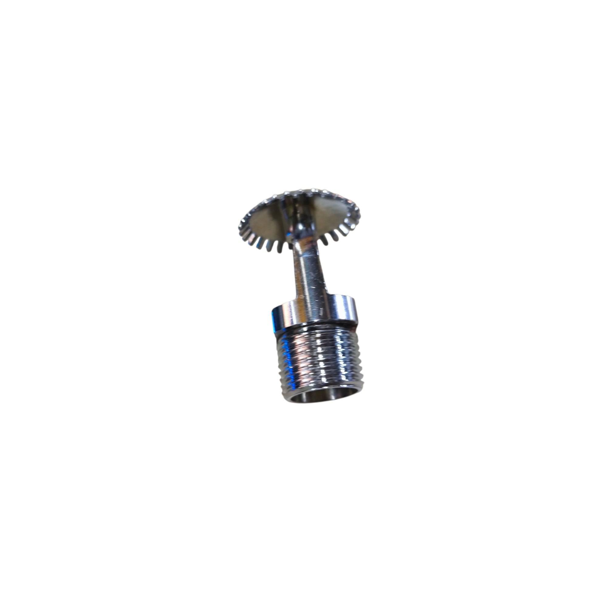Metallic shower head on a white background