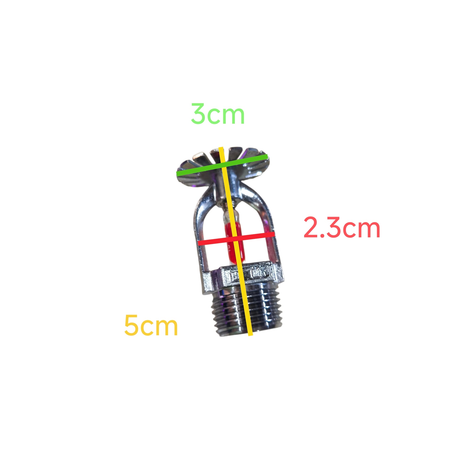 Measurement scale of a metal fitting on a white background
