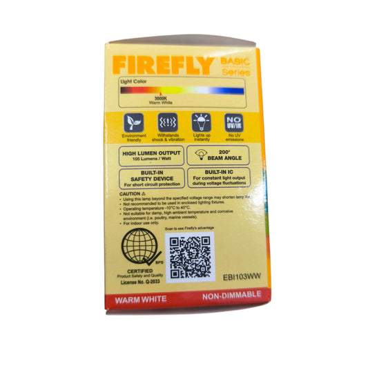 Firefly 3W LED Bulb E27 220V 3000K Warm White EBI103WW