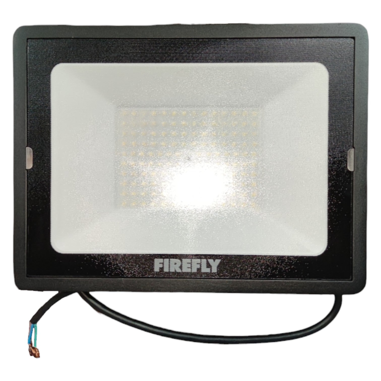 Black flood light with 'Firefly' branding on a white background