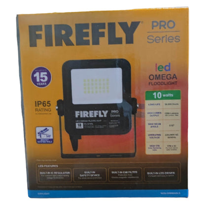 Firefly Pro Series LED Omega Floodlight packaging on a white background