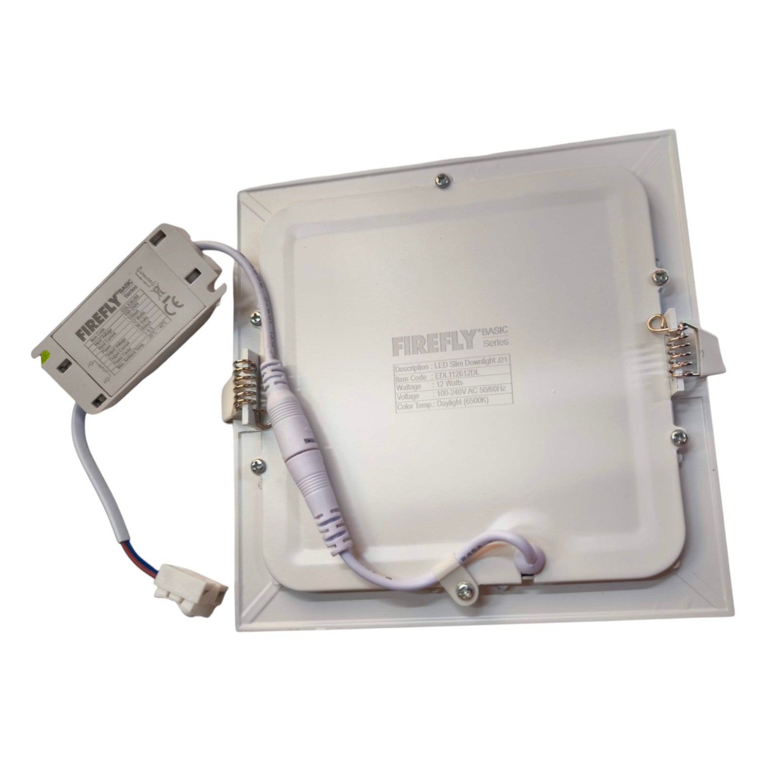 LED panel light with driver on a white background