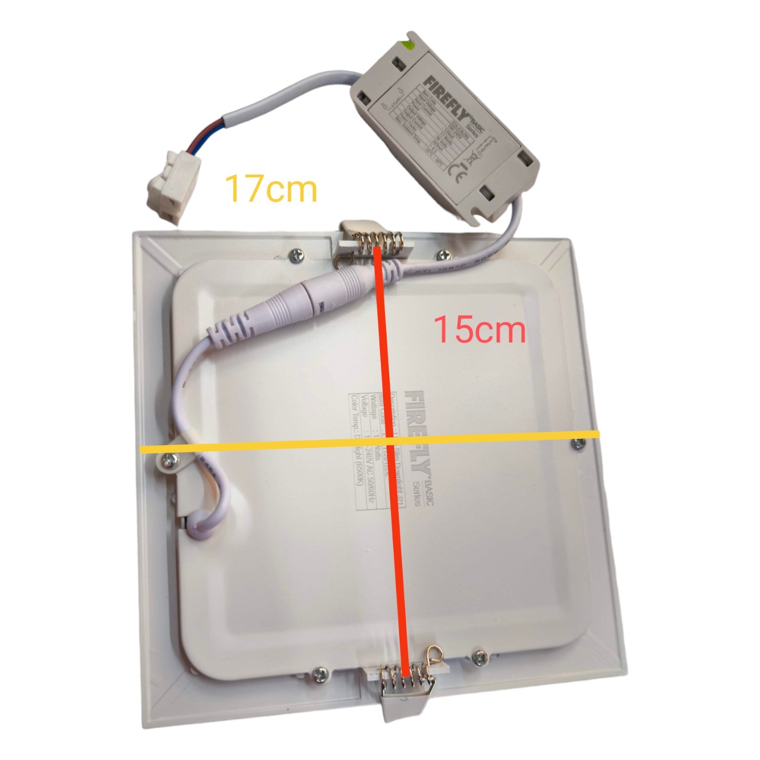 Rectangular electronic component with labeled dimensions and wiring on a white background