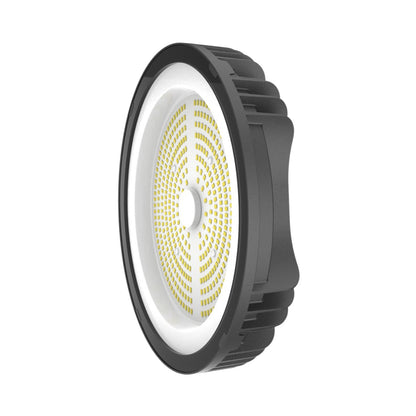 A circular LED light fixture with a black outer frame, white inner ring, and a yellow-gold LED array in the center, shown on a plain white background.