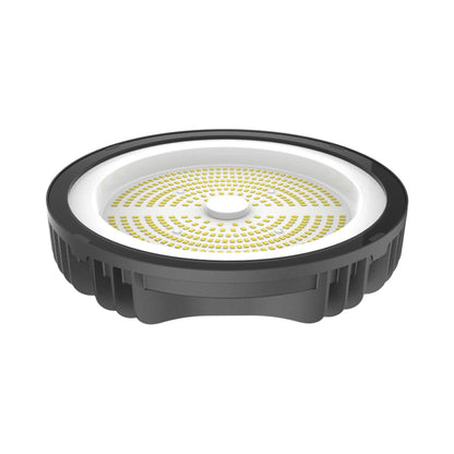 A circular LED light fixture with a black outer frame, white inner ring, and a yellow-gold array of small LED chips on a white background.