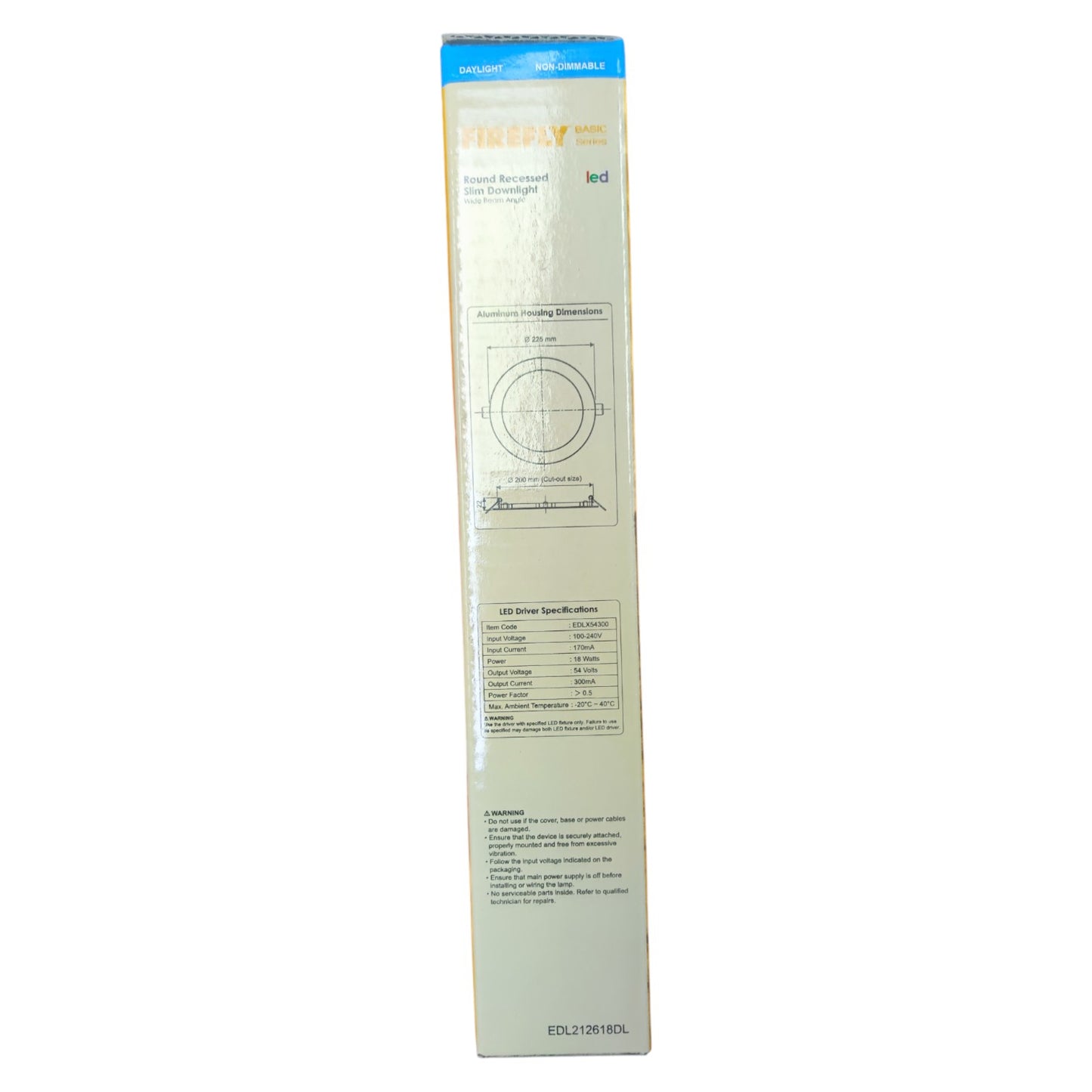 Product packaging with text and a blue label on a white background