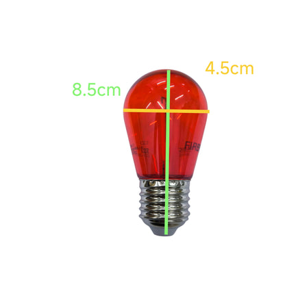 Red light bulb with measurements on a white background