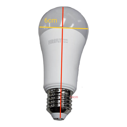 White LED light bulb with measurements on a white background
