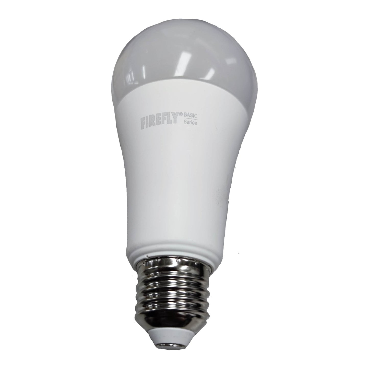 White LED light bulb with visible branding on a white background