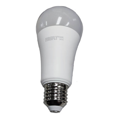 White LED light bulb with visible branding on a white background