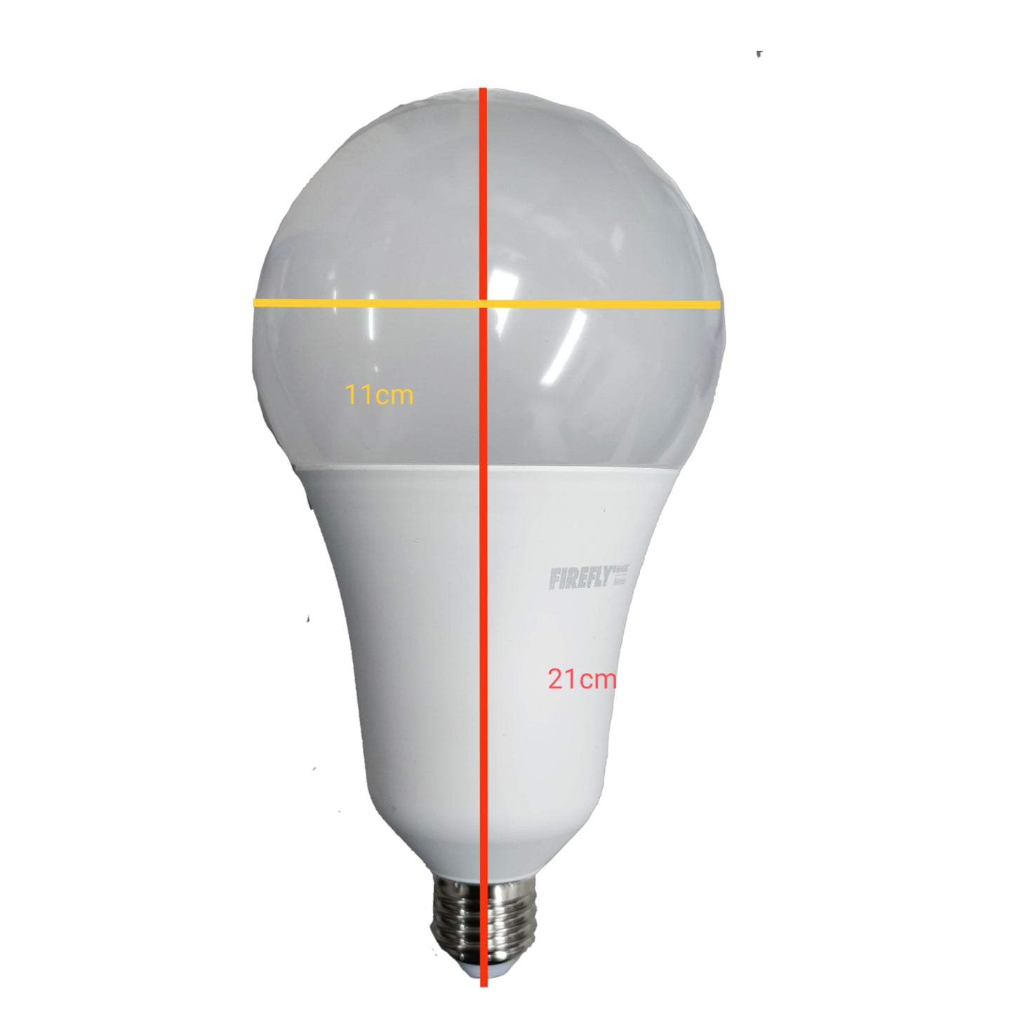 Light bulb with measurements on a white background