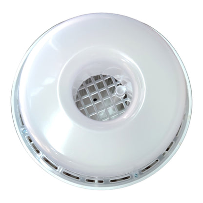 A white circular ceiling light fixture with a central grid grille and ventilation slots along the bottom rim, shown against a plain white background.