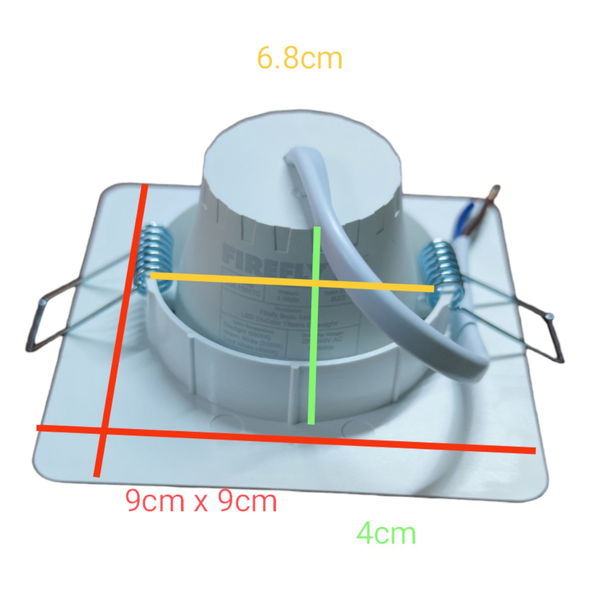 Ceiling-mounted exhaust fan with dimensions labeled on a white background