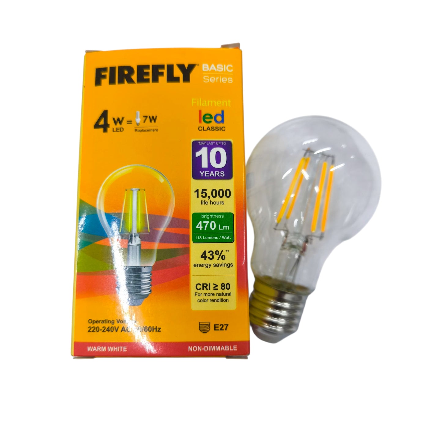 Firefly 4W LED Filament Bulb Warm White 3000K E27 220V EBI904WW
