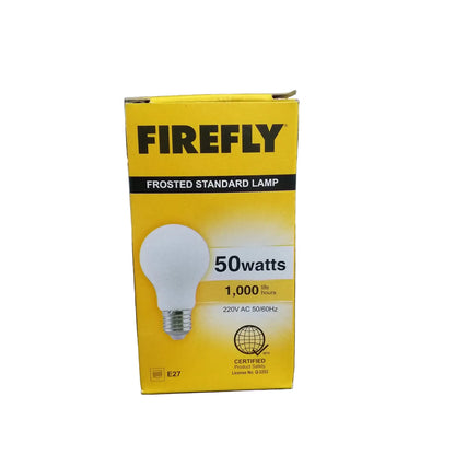 Firefly 50W Incandescent Bulb Warm White 220V E27 Frosted Standard Lamp FINS50/F Electx Electrical Supply