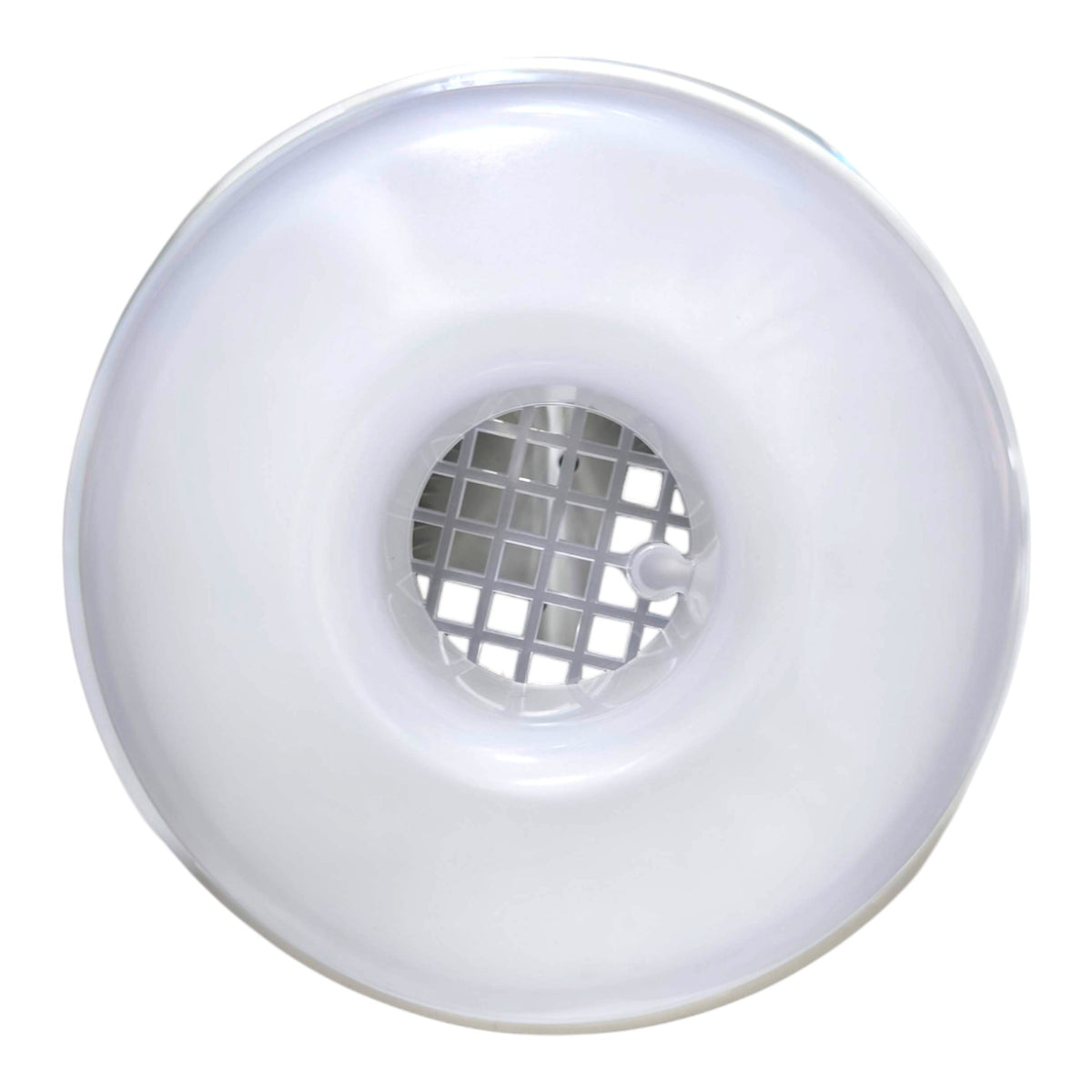 A white circular plastic diffuser or vent with a central grid opening, shown against a plain white background.