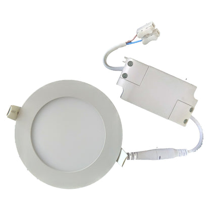LED downlight fixture with wiring on a white background