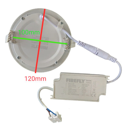 Round LED downlight with wiring and a Firefly branded electronic ballast on a white background.