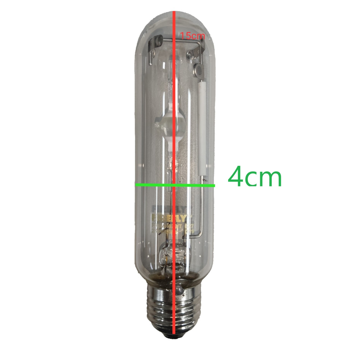 Light bulb with measurements on a white background