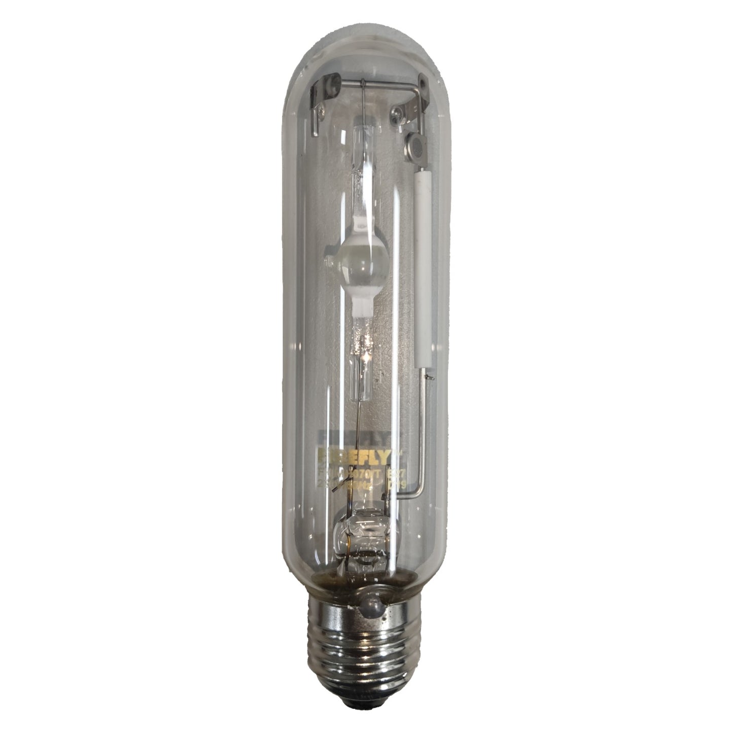 Clear industrial light bulb on a white background