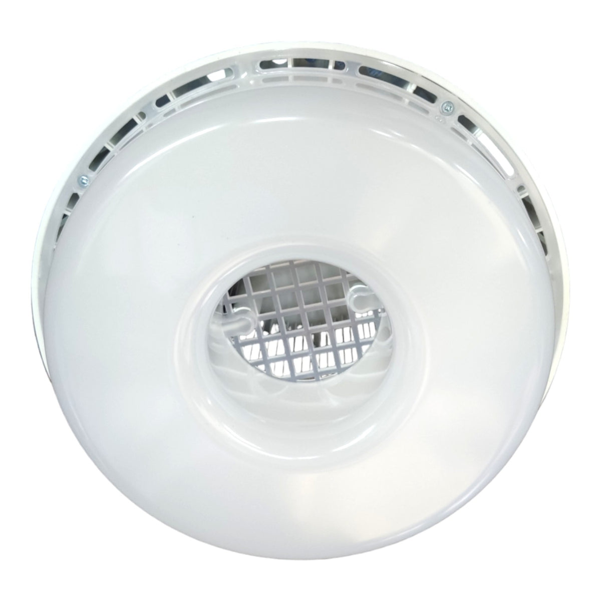 A white circular ceiling light fixture with a central grid grille, shown against a plain white background.